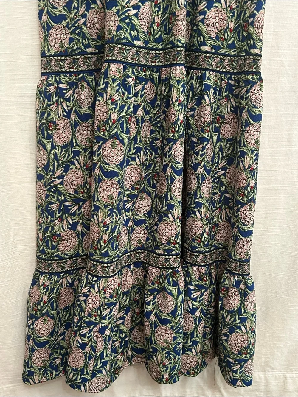 Max‎ Studio Navy Floral Smocked Split Neck Maxi Dress